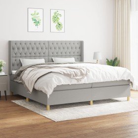 Cama box spring con colchón tela gris claro 200x200 cm Cama box spring con colchón tela gris claro 200x200 cm
