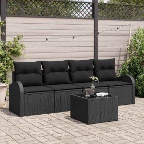 Conjunto de sofá de jardín Manual 5 pcs Negro 55 x 55 x 37 cm