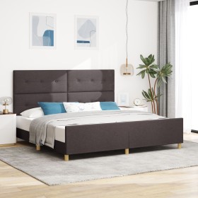 Estructura de cama en marrón oscuro 200x200 cm de tela
