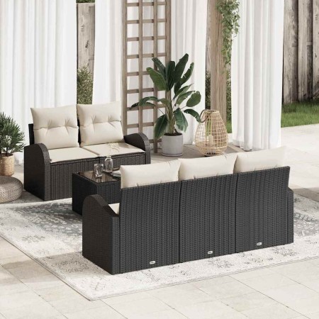 Conjunto de sofá de jardín 6 pcs Negro 55 x 55 x 37 cm