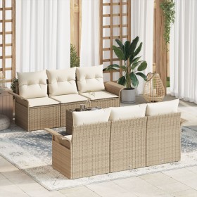 Juego de Sofá de Jardín de 7 Piezas con Cojines Beige Ratán Poliéster by , Outdoor sofas - Ref: Foro24-3345251, Price: 500,49...