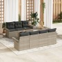 Conjunto de Sofás de Jardín de 8 Piezas con Cojines Gris Claro Poliratán by , Outdoor sofas - Ref: Foro24-3345272, Price: 538...