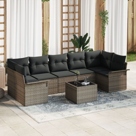 Juego de Sofá de Jardín de 8 Piezas con Cojines Gris Ratán Poliéster von , Outdoor-Sofas - Ref: Foro24-3345279, Preis: 515,04...