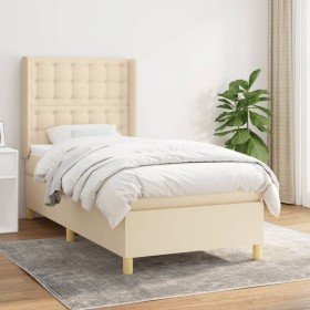 Cama box spring con colchón tela color crema 90x200 cm en Camas y somieres | Comprar online en Foro24