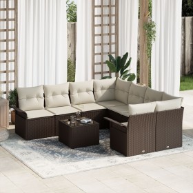 Juego de Sofás de Jardín de 9 Piezas con Cojines Marrón de Poliratán by , Outdoor sofas - Ref: Foro24-3345298, Price: 590,65 ...