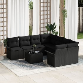 Set de Sofás de Jardín de 9 Piezas con Cojines Negro Poliratán
