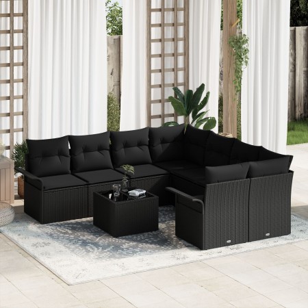 Set de Sofás de Jardín de 9 Piezas con Cojines Negro Poliratán by , Outdoor sofas - Ref: Foro24-3345303, Price: 583,63 €, Dis...