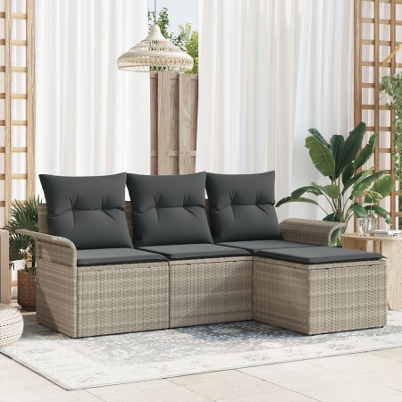 Juego de Sofá de Jardín de 4 Piezas con Cojines Gris Claro Ratán Poliéster by , Outdoor sofas - Ref: Foro24-3345312, Price: 2...
