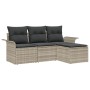 Juego de Sofá de Jardín de 4 Piezas con Cojines Gris Claro Ratán Poliéster by , Outdoor sofas - Ref: Foro24-3345312, Price: 2...