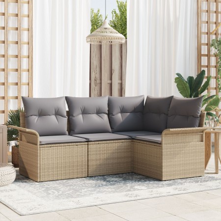 Juego de sofá de jardín de 4 piezas con cojines beige de poliratán von , Outdoor-Sofas - Ref: Foro24-3345340, Preis: 304,18 €...