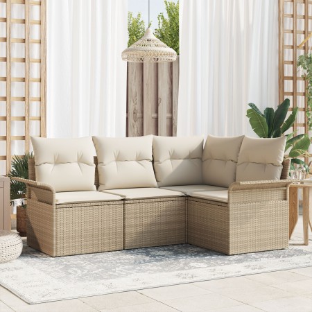 Conjunto de sofá de jardín de 4 piezas con cojines Beige Ratán sintético by , Outdoor sofas - Ref: Foro24-3345341, Price: 313...
