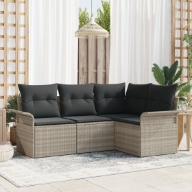Conjunto de Sofá de Jardín de 4 Piezas con Cojines Gris Claro Polirratán von , Outdoor-Sofas - Ref: Foro24-3345342, Preis: 31...