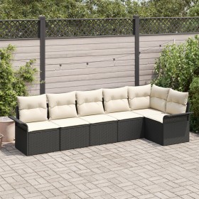 Juego de Sofás de Jardín de 6 Piezas con Cojines Negros de Ratán Sintético by , Outdoor sofas - Ref: Foro24-3345377, Price: 3...