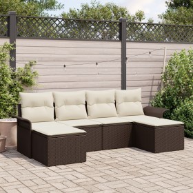 Juego de Sofá de Jardín de 6 Piezas con Cojines de Ratán Sintético Marrón von , Outdoor-Sofas - Ref: Foro24-3345468, Preis: 3...