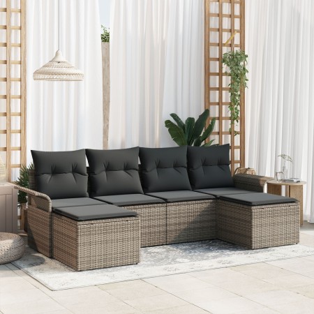 Conjunto de Sofá de Jardín de 6 Piezas con Cojines Gris Poliratán by , Outdoor sofas - Ref: Foro24-3345469, Price: 349,48 €, ...