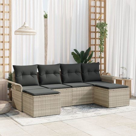Conjunto de Sofás de Jardín de 6 Piezas con Cojines Gris Claro Ratán Poliéster von , Outdoor-Sofas - Ref: Foro24-3345472, Pre...