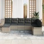 Conjunto de Sofá de Jardín de 8 Piezas con Cojines Gris Claro de Ratan Poliéster de , Sofás de exterior - Ref: Foro24-3345482...