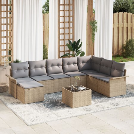 Set de Sofá de Jardín de 9 Piezas con Cojines de Ratán de Poliéster Negro by , Outdoor sofas - Ref: Foro24-3345490, Price: 53...