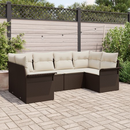 Conjunto de Sofá de Jardín de 6 Piezas con Cojines Marrón Poliratán by , Outdoor sofas - Ref: Foro24-3345498, Price: 411,06 €...