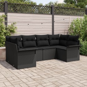 Set de Sofá de Jardín de 6 Piezas con Cojines Negro Ratán Poliéster by , Outdoor sofas - Ref: Foro24-3345503, Price: 413,13 €...