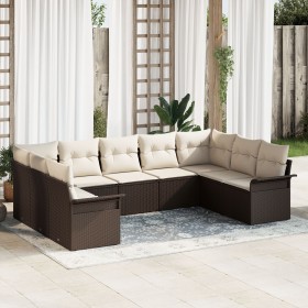 Juego de Sofá de Jardín de 9 Piezas con Cojines Marrón Ratán Poli by , Outdoor sofas - Ref: Foro24-3345518, Price: 592,97 €, ...