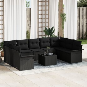 Juego de Sofá de Jardín de 10 Piezas con Cojines Beige Poliratán