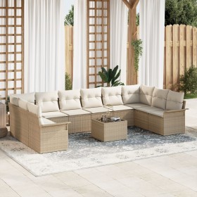 Juego de Sofás de Jardín de 11 Piezas con Cojines Ratán Poliéster Beige y Crema von , Outdoor-Sofas - Ref: Foro24-3345551, Pr...
