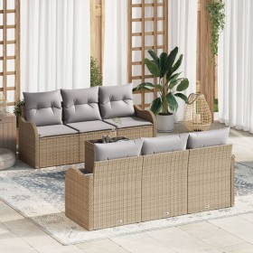 Juego de Sofá de Jardín de 7 piezas con Cojines Beige Poliratán von , Outdoor-Sofas - Ref: Foro24-3345590, Preis: 491,97 €, R...