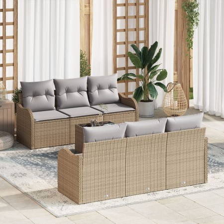 Juego de Sofá de Jardín de 7 piezas con Cojines Beige Poliratán von , Outdoor-Sofas - Ref: Foro24-3345590, Preis: 491,97 €, R...