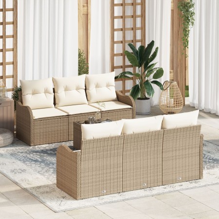 Juego de Sofás de Jardín de 7 Piezas con Cojines Beige Poliratán by , Outdoor sofas - Ref: Foro24-3345591, Price: 498,85 €, D...