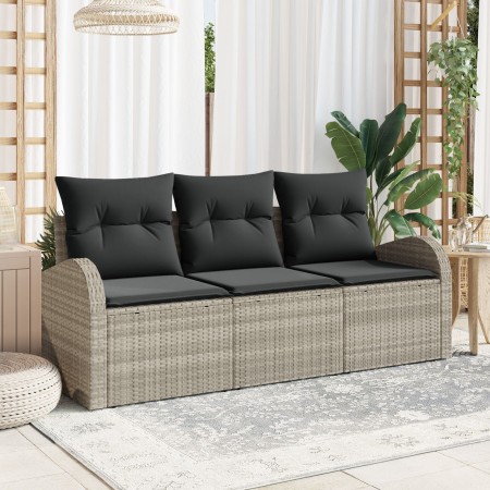 Conjunto de Sofás de Jardín de 3 Piezas con Cojines Gris Claro Poliéster Ratán Sintético von , Outdoor-Sofas - Ref: Foro24-33...
