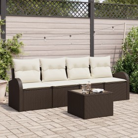 Juego de Sofá de Jardín de 5 Piezas con Cojines Marrón Poliratán by , Outdoor sofas - Ref: Foro24-3345908, Price: 315,79 €, D...