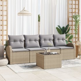 Conjunto de sofá de jardín de 5 piezas con cojines Beige Ratán sintético von , Outdoor-Sofas - Ref: Foro24-3345910, Preis: 32...