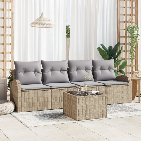 Conjunto de sofá de jardín de 5 piezas con cojines Beige Ratán sintético by , Outdoor sofas - Ref: Foro24-3345910, Price: 323...