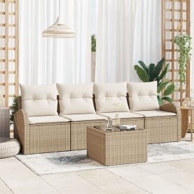 Conjunto de Sofás de Jardín de 5 Piezas con Cojines Beige de Ratán Polipropileno by , Outdoor sofas - Ref: Foro24-3345911, Pr...