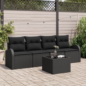 Set de Sofá de Jardín de 5 Piezas con Cojines Negro Ratán Poliéster von , Outdoor-Sofas - Ref: Foro24-3345913, Preis: 319,14 ...