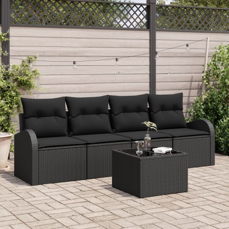 Set de Sofá de Jardín de 5 Piezas con Cojines Negro Ratán Poliéster von , Outdoor-Sofas - Ref: Foro24-3345913, Preis: 319,14 ...