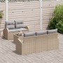 Juego de Sofá de Jardín de 6 Piezas con Cojines Beige Ratán Poliéster von , Outdoor-Sofas - Ref: Foro24-3345920, Preis: 442,2...