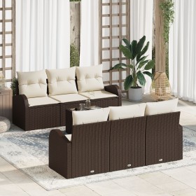 Juego de sofá de jardín de 7 piezas con cojines Marrón Poliratán von , Outdoor-Sofas - Ref: Foro24-3345928, Preis: 504,96 €, ...