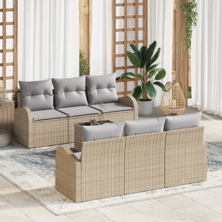 Conjunto de sofá de jardín de 7 piezas con cojines beige de ratán sintético von , Outdoor-Sofas - Ref: Foro24-3345930, Preis:...