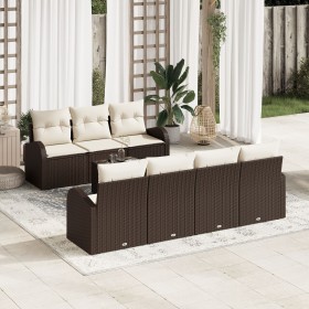 Conjunto de Sofás de Jardín de 8 Piezas con Cojines Marrón Ratán Poliéster de , Sofás de exterior - Ref: Foro24-3345948, Prec...