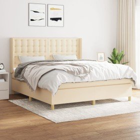 Cama box spring con colchón tela color crema 160x200 cm en Camas y somieres | Comprar online en Foro24