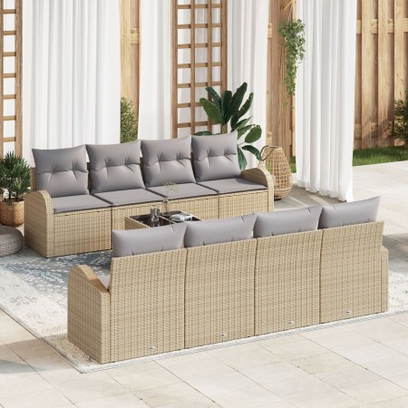 Set de sofá de jardín de 9 piezas con cojines beige ratán poliéster by , Outdoor sofas - Ref: Foro24-3345970, Price: 589,27 €...