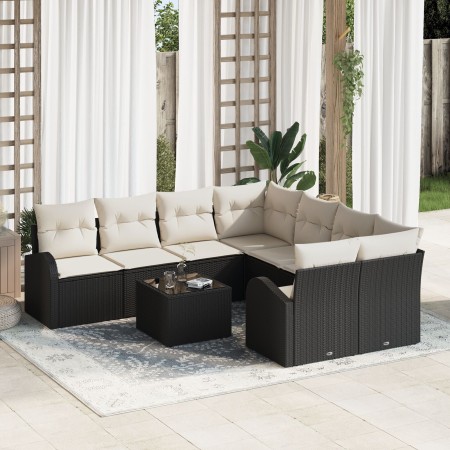 Juego de Sofá de Jardín de 9 Piezas con Cojines Ratán Poliéster Negro by , Outdoor sofas - Ref: Foro24-3345977, Price: 523,77...
