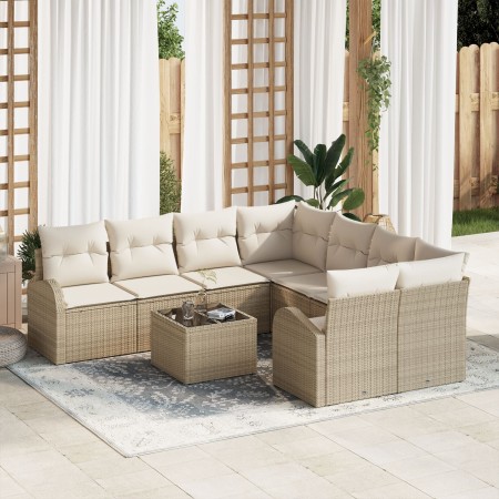 Juego de Sofá de Jardín de 9 Piezas con Cojines Beige Poliratán by , Outdoor sofas - Ref: Foro24-3345981, Price: 602,35 €, Di...