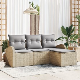Juego de Sofá de Jardín de 4 Piezas con Cojines Beige de Ratán by , Outdoor sofas - Ref: Foro24-3345990, Price: 261,61 €, Dis...