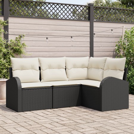 Conjunto de sofá de 4 piezas con cojines de ratán poliéster negro de , Sofás de exterior - Ref: Foro24-3346017, Precio: 287,5...