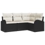 Conjunto de sofá de 4 piezas con cojines de ratán poliéster negro de , Sofás de exterior - Ref: Foro24-3346017, Precio: 287,5...