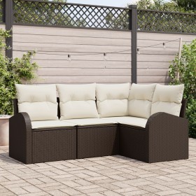 Conjunto de Sofá de Jardín de 4 Piezas con Cojines Marrón Ratán Poliéster von , Outdoor-Sofas - Ref: Foro24-3346018, Preis: 3...