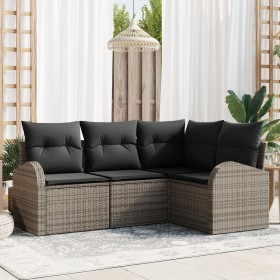 Conjunto de Sofás de Jardín de 4 Piezas con Cojines Ratán Gris Poliéster von , Outdoor-Sofas - Ref: Foro24-3346019, Preis: 29...
